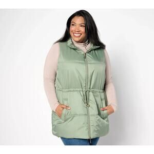 Peace Love World Puffer Vest with Cinch Waist Sage 1X A628272